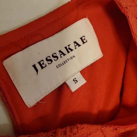 Jessakae Sz Small Red Crochet Lined Midi Dress Cottage Knit Bohemian - Picture 6 of 7